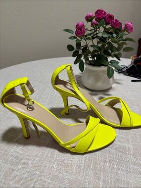 Express Neon Yellow Strappy High Heel Sandals